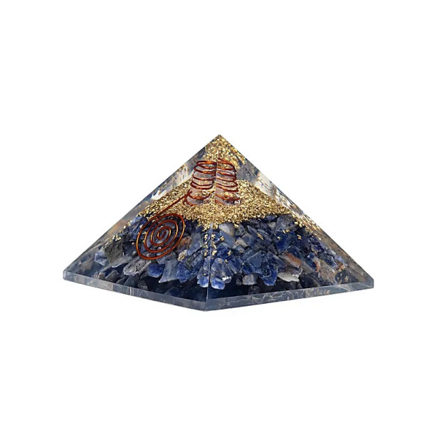 Pyramide d'orgonite sodalite avec lune et étoiles -- 7,5x7,5x5cm