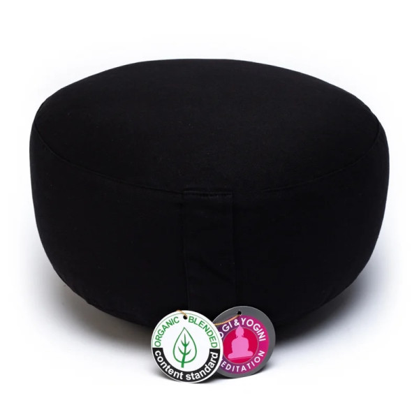 Coussin de méditation noir avec Om coton Bio (OCS) -- 33x17 cm； ±2300 g