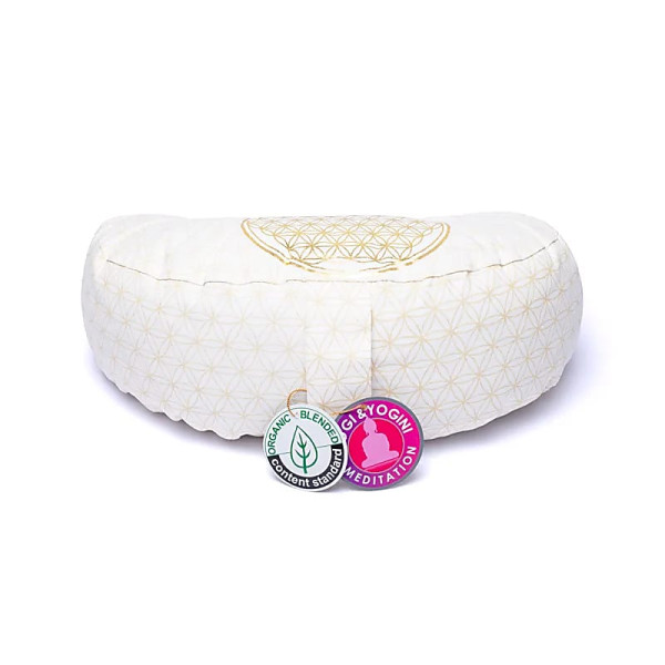 Coussin de méditation fleur de vie croissant coton bio (OCS) -- 37x17x13cm； ±1210g