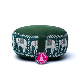 Coussin méditation vert avec éléphants -- 33x17 cm