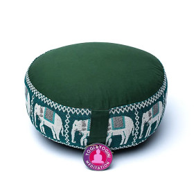 Coussin méditation vert avec éléphants -- 33x17 cm
