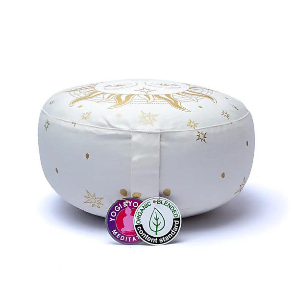 Coussin de méditation soleil blanc coton biologique (OCS) -- 33x13 cm ； 2100g