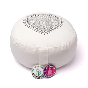 Coussin de méditation cœur blanc cassé coton bio (OCS) -- 33x17cm； ±2300g