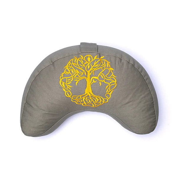 Coussin de méditation demi-lune vert arbre de vie coton bio (OCS) -- 37x17x13cm； ±1210g