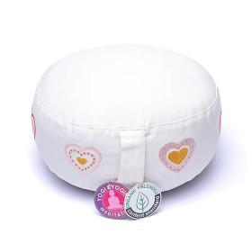 Coussin de méditation blanc cœurs coton biologique (OCS) -- 33x17 cm； 2100g