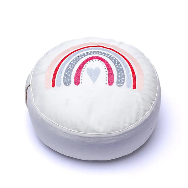 Coussin de méditation rond blanc arc-en-ciel coton bio (OCS) -- 33x17cm； ±2300g