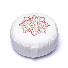 Coussin de méditation blanc mandala coton biologique (OCS) -- 33x17 cm； 2100g
