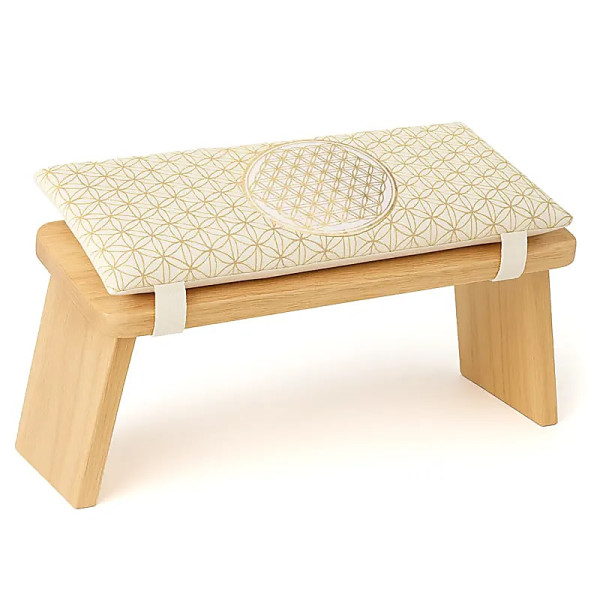 Coussin pour banc de méditation blanc Fleur de Vie avec rembourrage -- 46x16x3 cm