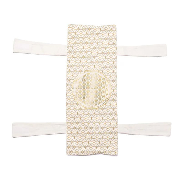 Coussin pour banc de méditation blanc Fleur de Vie avec rembourrage -- 46x16x3 cm