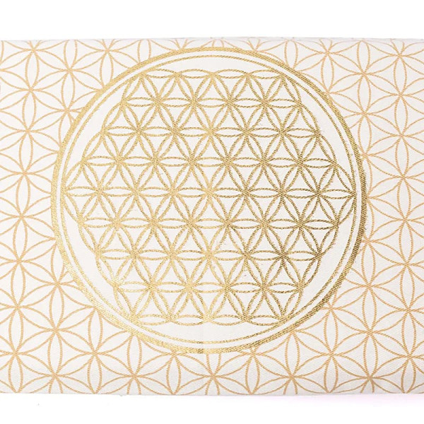 Coussin pour banc de méditation blanc Fleur de Vie avec rembourrage -- 46x16x3 cm