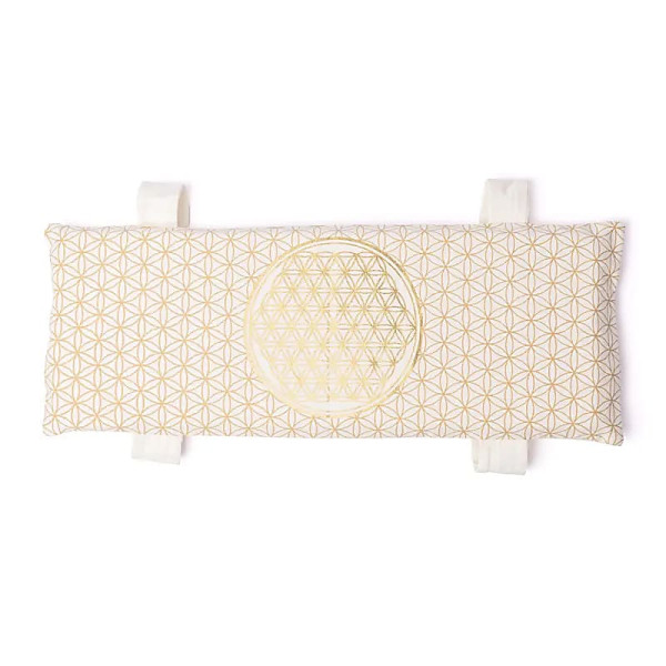Coussin pour banc de méditation blanc Fleur de Vie avec rembourrage -- 46x16x3 cm