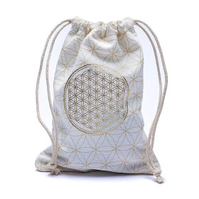 Sac en coton fleur de vie blanc -- 19x13cm
