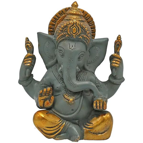 Ganesh gris bicolore finitions couleur or -- 1240 g； 14 cm