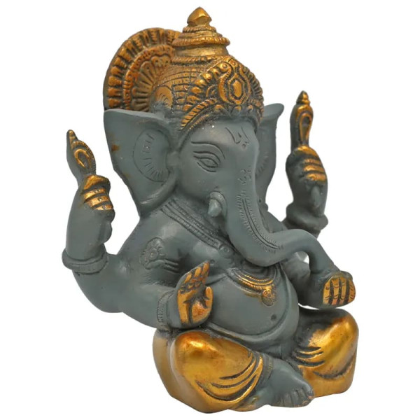 Ganesh gris bicolore finitions couleur or -- 1240 g； 14 cm