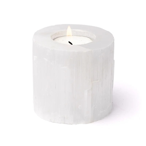 Bougeoir rond en sélénite -- ±7x7x7cm