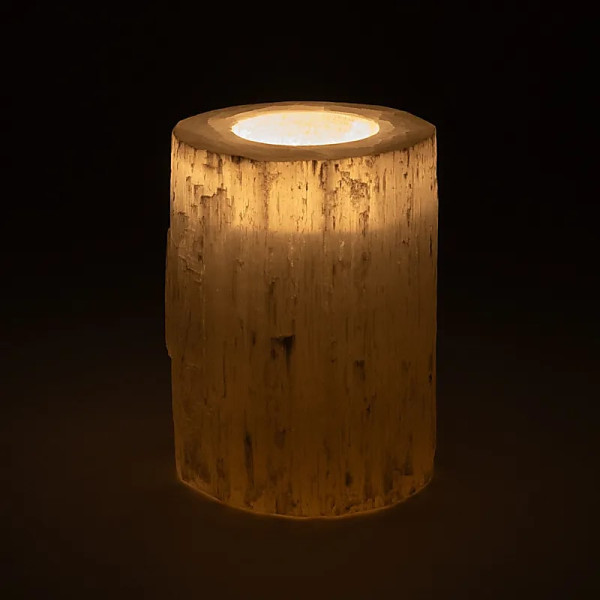 Bougeoir rond en sélénite -- ±7x10cm