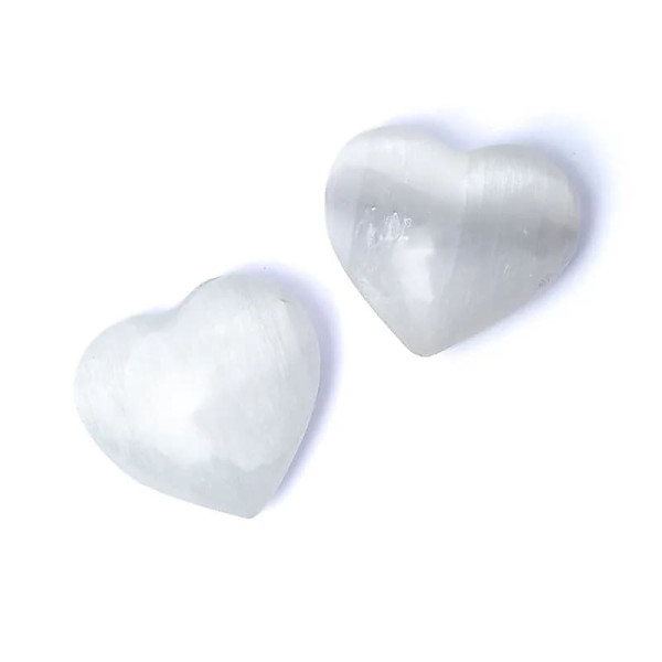 Pierre des soucis en forme de cœur en sélénite blanche -- ±7cm