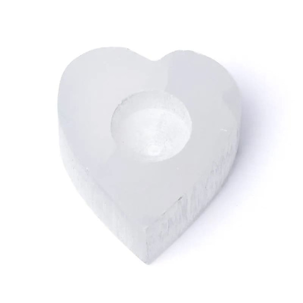 Photophore en forme de cœur en sélénite -- ±9x10x3cm