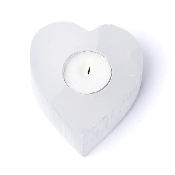 Photophore en forme de cœur en sélénite -- ±9x10x3cm