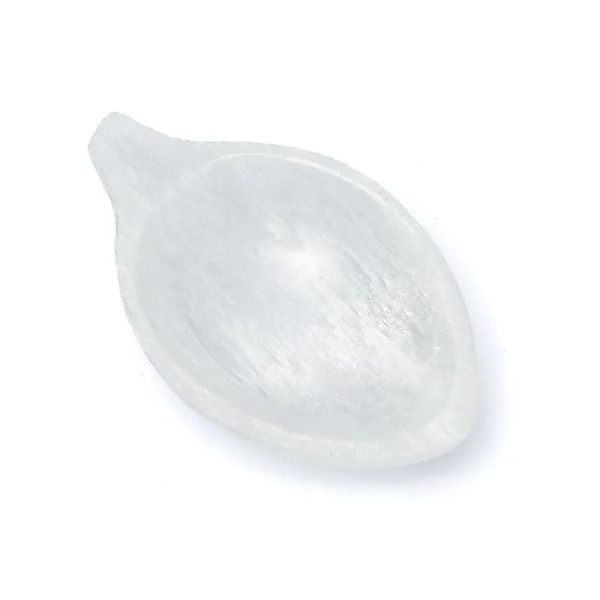 Plat en sélénite feuille -- ±10x7x2,5cm