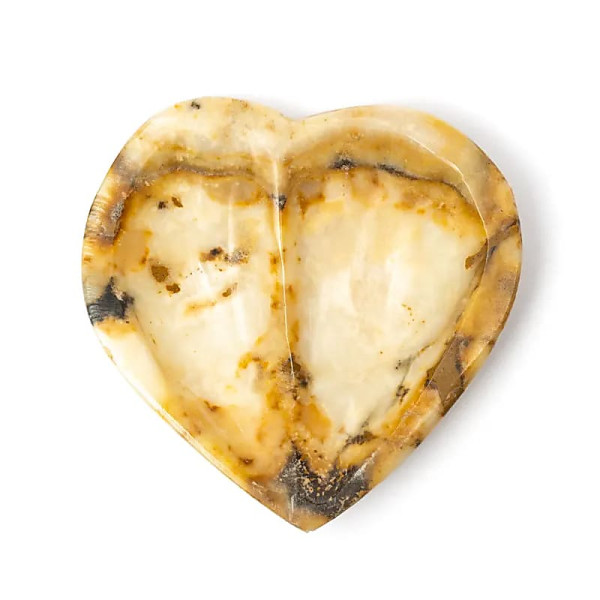 Plat en aragonite marocaine en forme de cœur -- ±13x13x2cm