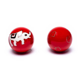 Boules de santé Qi Gong éléphants blanc / rouge -- 3.5 cm