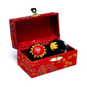 Boules santé Qi Gong Soleil lune jaune rouge noir -- 3.5 cm