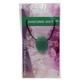 Collier Aventurine Verte Pierre ovale percée Cordon noir