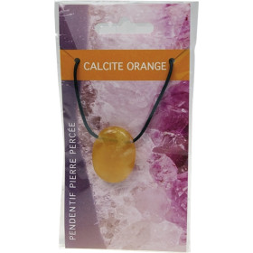Collier Calcite Orange Pierre ovale percée Cordon noir