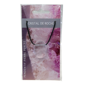 Collier Cristal de Roche Pierre ovale percée Cordon noir