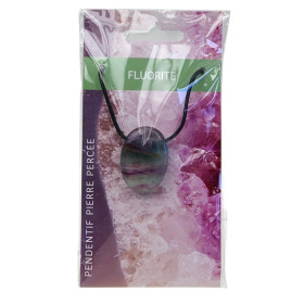 Collier Fluorite Pierre ovale percée Cordon noir