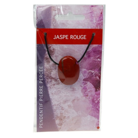 Collier Jaspe Rouge Pierre ovale percée Cordon noir