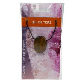 Collier Oeil de Tigre Pierre ovale percée Cordon noir
