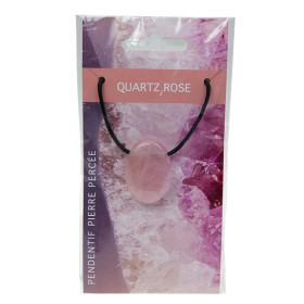 Collier Quartz Rose Pierre ovale percée Cordon noir