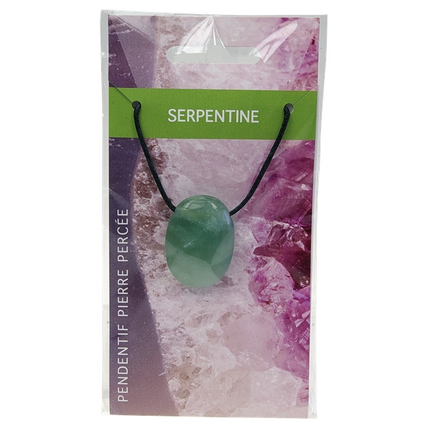 Collier Serpentine Pierre ovale percée Cordon noir