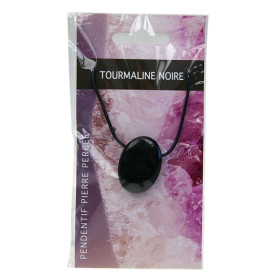 Collier Tourmaline Noire Pierre ovale percée Cordon noir
