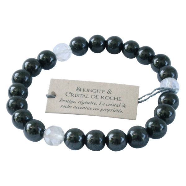 Bracelet Shungite et Cristal de roche Perles rondes 8 mm