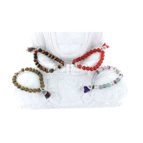 Bracelet Labradorite Perles rondes 8 mm Pompon et Lotus