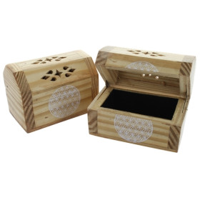 Boîte à bijoux en bois avec velours à l'intérieur - Ornement Fleur de Vie