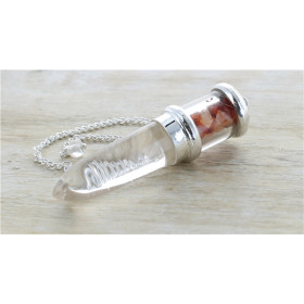 Pendule Pointe Cristal de Roche et Remplissage Cornaline