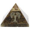 Pyramide Orgonite Oeil de Tigre avec Symbole Arbre de Vie