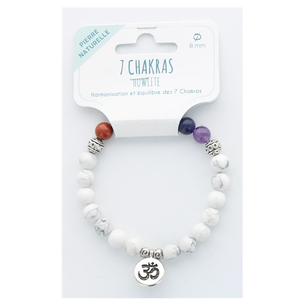 Bracelet 7 Chakras Howlite Perles rondes 8 mm  Breloque Om