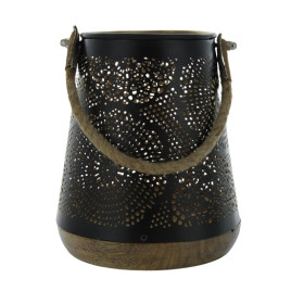 Photophore Rond Base Bois Sangle Jute - 15 x 18 cm