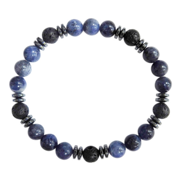 Bracelet H Sodalite, Pierre de lave Perles rondes 8 mm