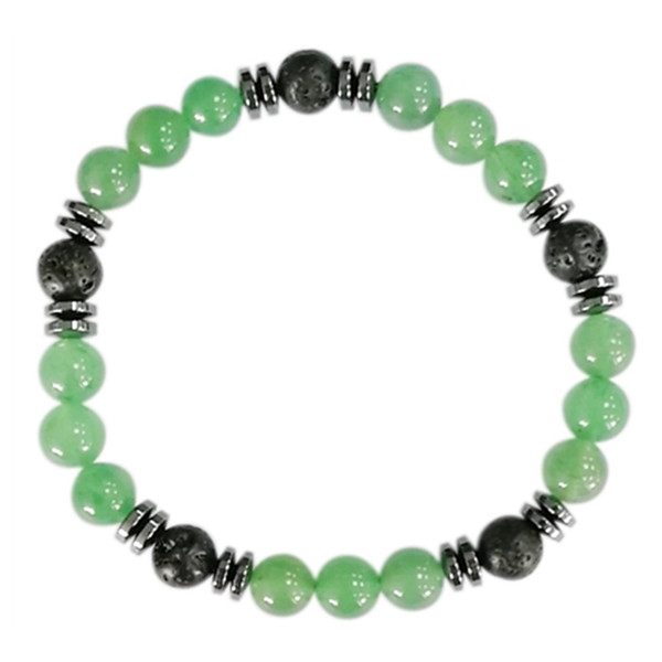 Bracelet H Aventurine Verte, Pierre de lave Perles rondes 8 mm