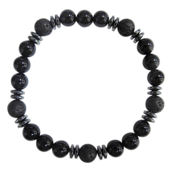 Bracelet H Onyx noir, Pierre de lave Perles rondes 8 mm