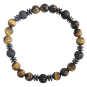 Bracelet H Oeil de tigre et Pierre de lave Perles rondes 8 mm