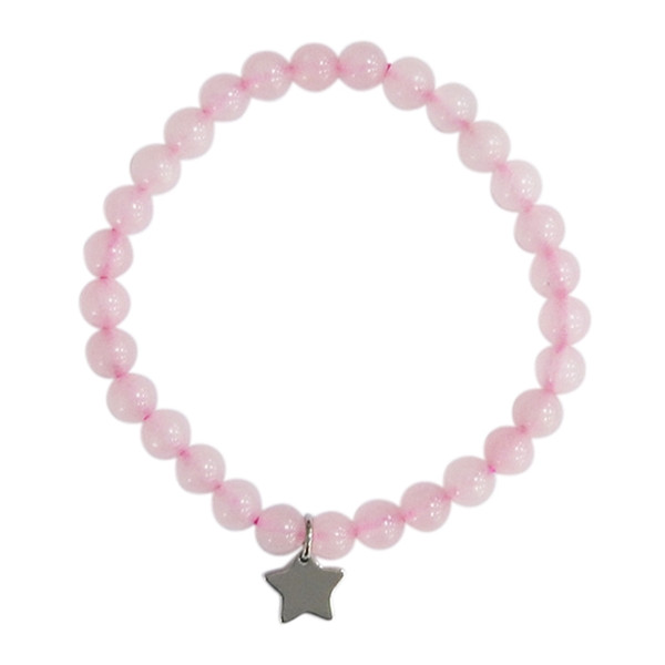 Bracelet Quartz Rose Perles rondes 6 mm Breloque étoile