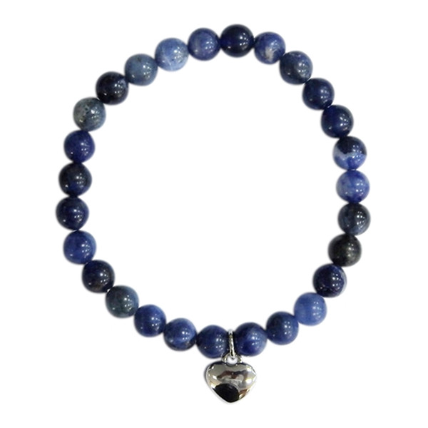 Bracelet Sodalite Perles rondes 6 mm Breloque coeur