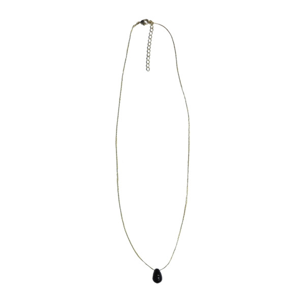Collier Onyx Noir briolette Fil coton doré